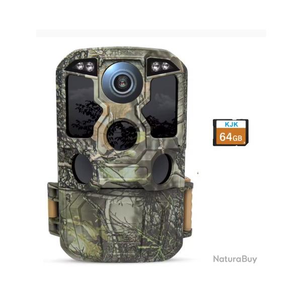 Cam�ra de Chasse WiFi 4K 48MP Vision Nocturne Infrarouge 64GB 0.05s D�clencheur Par Mouvement
