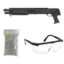 Pack airsoft Fusil &agrave; pompe style SAS 12 / Mod&egrave;le &agrave; Ressort / Plastique ABS / Livr&eacute; avec Accessoires