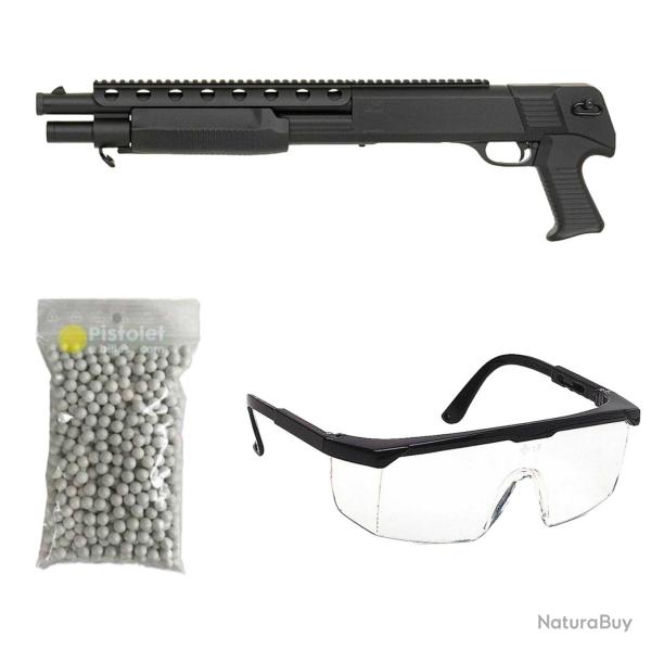 Pack airsoft Fusil � pompe style SAS 12 / Mod�le � Ressort / Plastique ABS / Livr� avec Accessoires
