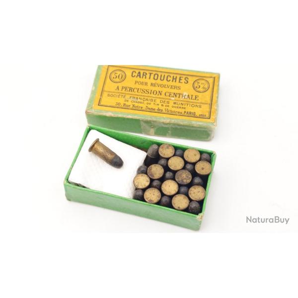 BOITE DE MUNITIONS CALIBRE 5MM PERCUSSION CENTRALE SFM PARIS 25 CARTOUCHES Bon  France XIX eme Categ