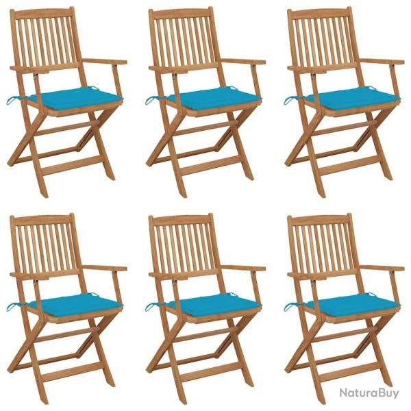 Chaises pliables de jardin lot de 6 avec coussins Bois d'acacia