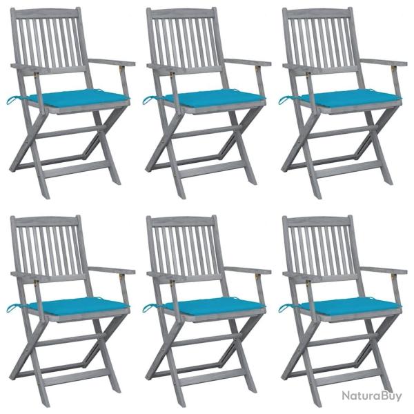 Chaises pliables d'ext�rieur lot de 6 et coussins Bois d'acacia
