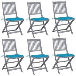 Chaises pliables d'ext&eacute;rieur lot de 6 et coussins Bois d'acacia