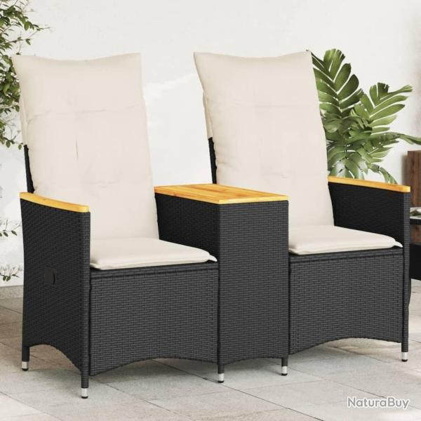Canap� de jardin inclinable 2 places avec table noir poly rotin