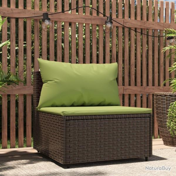 Canap� central de jardin avec coussins marron r�sine tress�e
