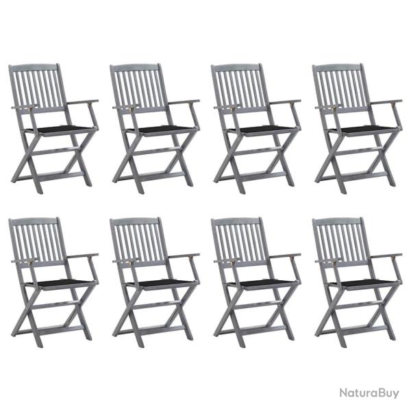 Chaises pliables d'extrieur lot de 8 et coussins Bois d'acacia