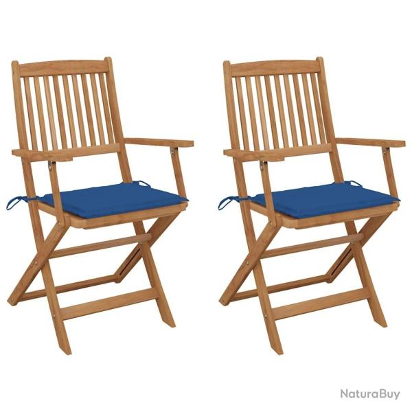 Chaises pliables de jardin lot de 2 avec coussins Bois d'acacia