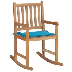 Chaise &agrave; bascule avec coussin bleu Bois de teck solide