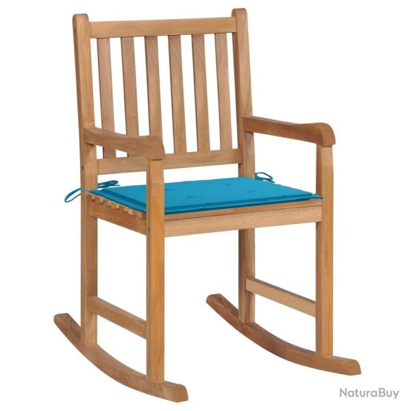 Chaise � bascule avec coussin bleu Bois de teck solide