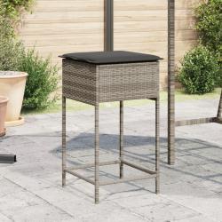 Tabourets de bar jardin coussins lot de 2 gris r&eacute;sine tress&eacute;e