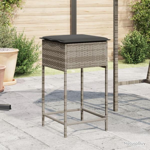 Tabourets de bar jardin coussins lot de 2 gris r�sine tress�e
