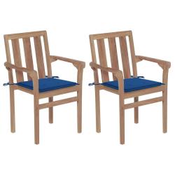 Chaises de jardin lot de 2 et coussins bleu royal Bois de teck