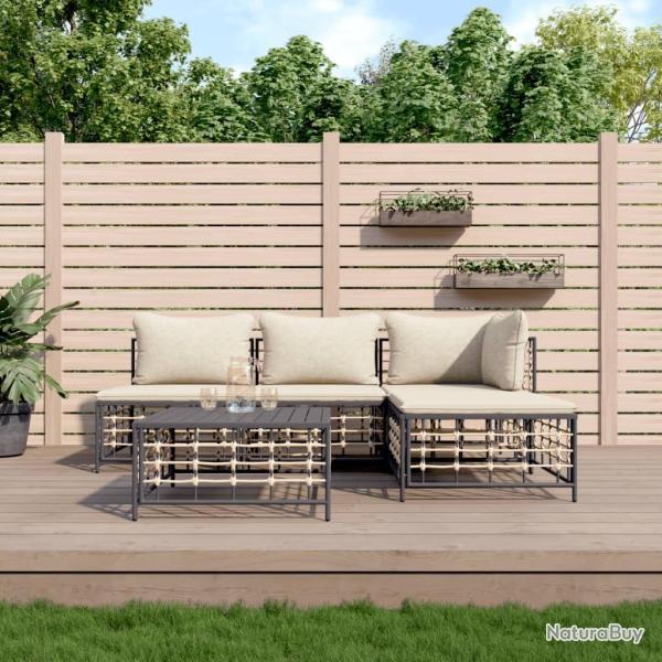 Salon de jardin 5 pcs avec coussins anthracite r�sine tress�e