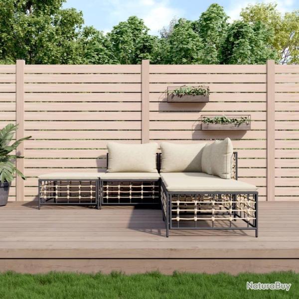 Salon de jardin 5 pcs avec coussins anthracite rsine tresse