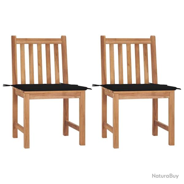 Chaises de jardin lot de 2 avec coussins Bois de teck massif