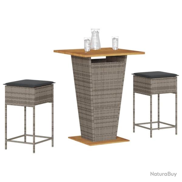 Ensemble de bar de jardin 3 pcs et coussins gris r�sine tress�e