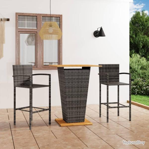 Ensemble de bar de jardin 3 pcs Gris