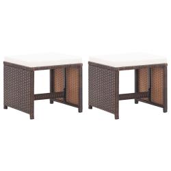Tabourets de jardin lot de 2 et coussins R&eacute;sine tress&eacute;e Marron