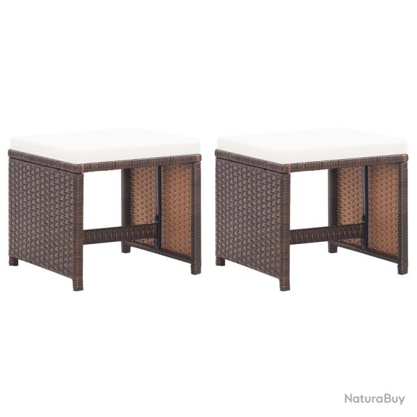 Tabourets de jardin lot de 2 et coussins Rsine tresse Marron
