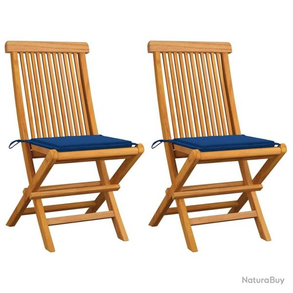 Chaises de jardin et coussins bleu royal lot de 2 Bois de teck