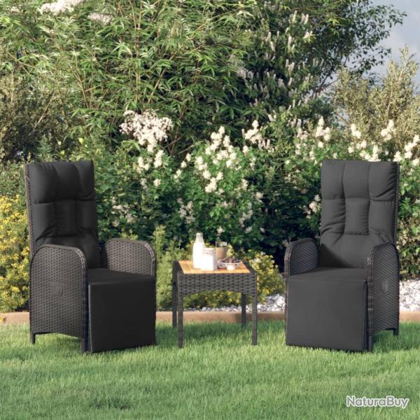 Chaises inclinables d'ext�rieur et coussins lot de 2 Poly rotin