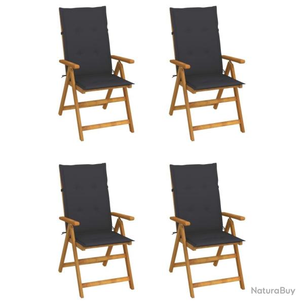 Chaises inclinables de jardin lot de 4 et coussins Bois acacia