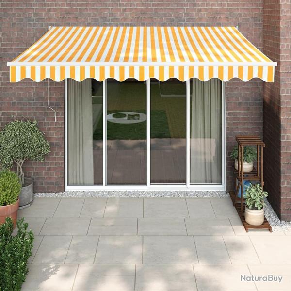 Auvent r�tractable jaune et blanc 3x2,5 m tissu et aluminium