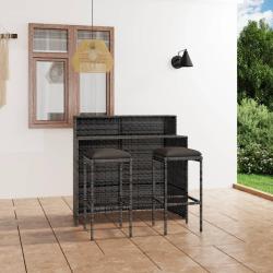 Ensemble de bar de jardin avec coussins 3 pcs Gris