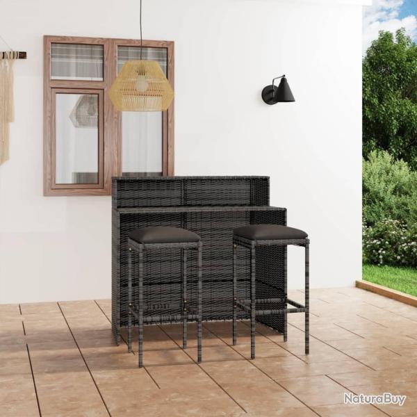 Ensemble de bar de jardin avec coussins 3 pcs Gris