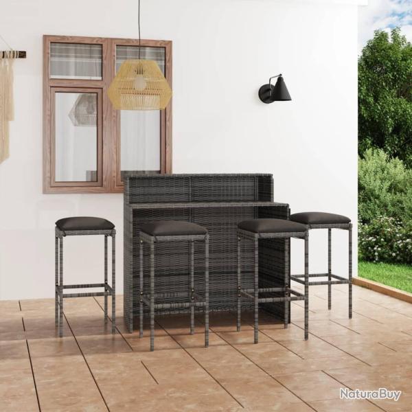 Ensemble de bar de jardin avec coussins 5 pcs Gris