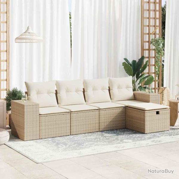 Salon de jardin avec coussins 5 pcs beige r�sine tress�e