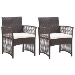 Fauteuils de jardin et coussins lot de 2 Marron R&eacute;sine tress&eacute;e