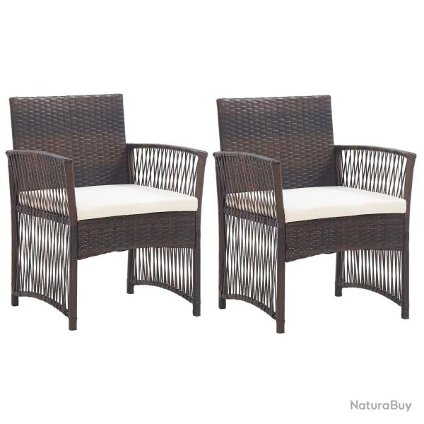 Fauteuils de jardin et coussins lot de 2 Marron R�sine tress�e