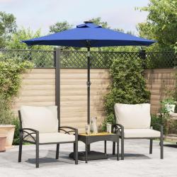 Parasol de jardin LED m&acirc;t en acier bleu azur&eacute; 225x225x212 cm