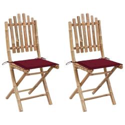 Chaises pliables de jardin lot de 2 avec coussins Bambou