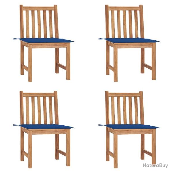 Chaises de jardin lot de 4 avec coussins Bois de teck massif