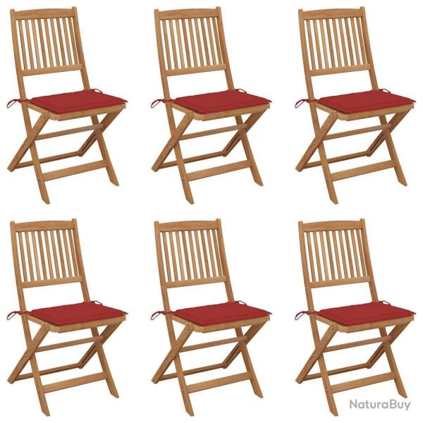 Chaises pliables de jardin lot de 6 avec coussins Bois d'acacia