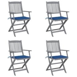 Chaises pliables d'ext&eacute;rieur lot de 4 et coussins Bois d'acacia
