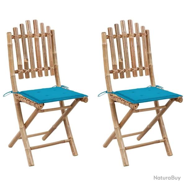Chaises pliables de jardin lot de 2 avec coussins Bambou