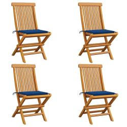 Chaises de jardin et coussins bleu royal lot de 4 Bois de teck