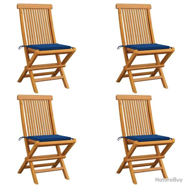 Chaises de jardin et coussins bleu royal lot de 4 Bois de teck