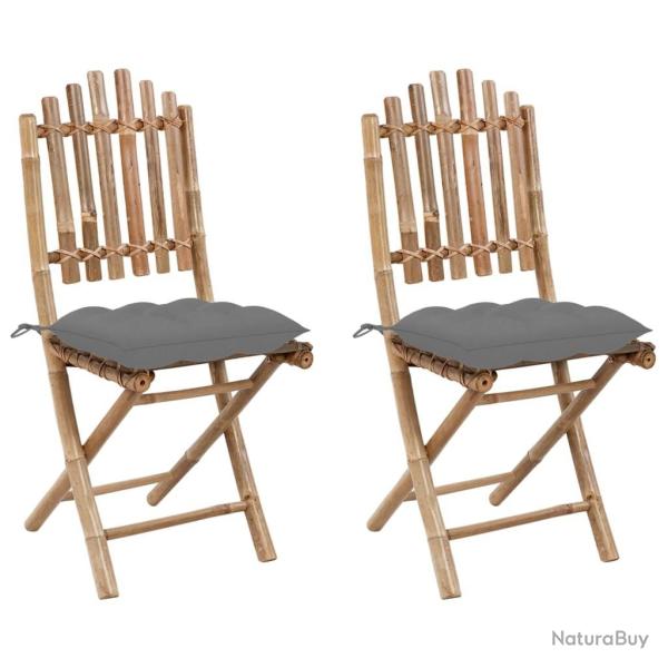 Chaises pliables de jardin lot de 2 avec coussins Bambou