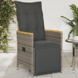Chaise inclinable de jardin avec coussins gris r&eacute;sine tress&eacute;e