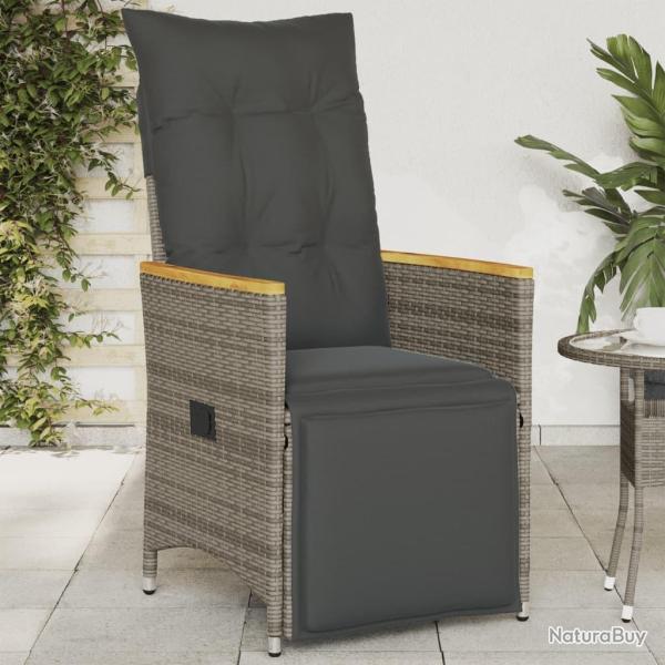 Chaise inclinable de jardin avec coussins gris r�sine tress�e