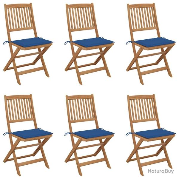 Chaises pliables de jardin lot de 6 avec coussins Bois d'acacia