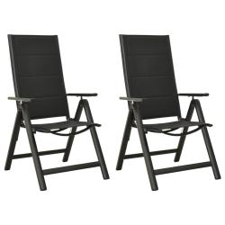 Chaises pliables de jardin lot de 2 Textil&egrave;ne et aluminium Noir