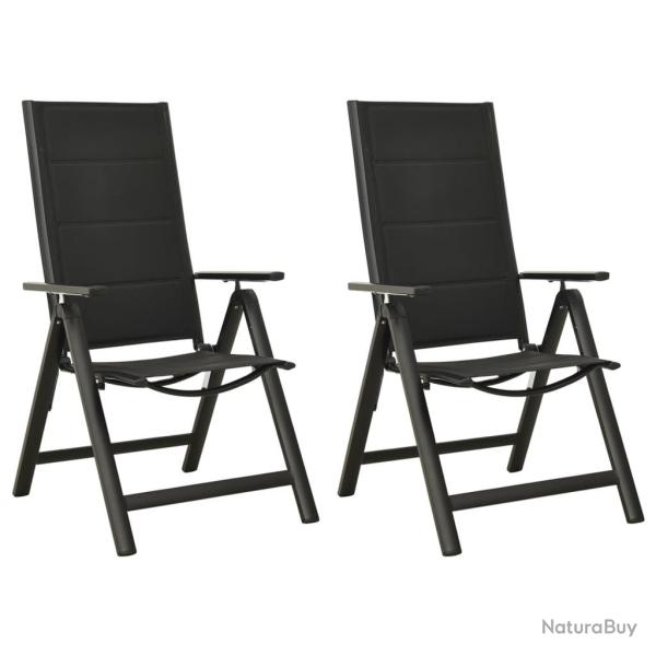 Chaises pliables de jardin lot de 2 Textil�ne et aluminium Noir