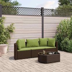 Salon de jardin 4 pcs avec coussins marron r&eacute;sine tress&eacute;e