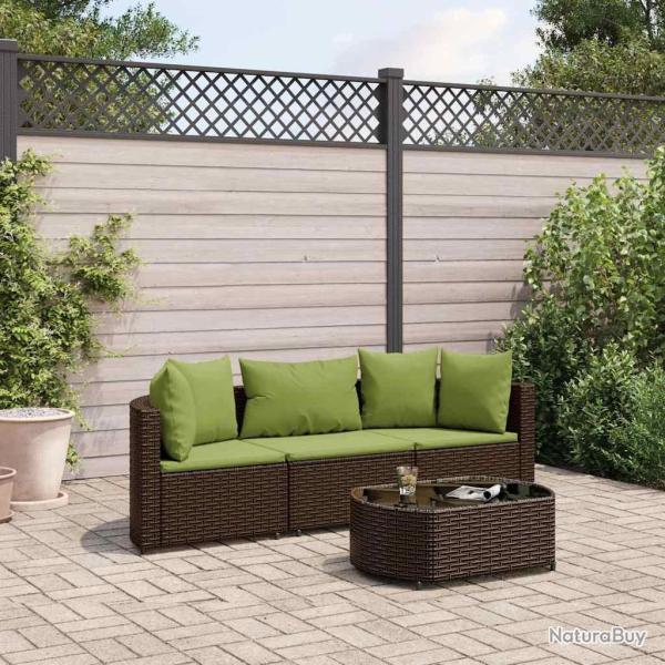 Salon de jardin 4 pcs avec coussins marron r�sine tress�e