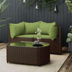 Salon de jardin 3 pcs avec coussins marron r&eacute;sine tress&eacute;e
